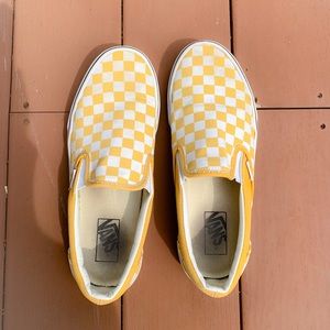 Vans Yellow Checkered Slip on Shoes, Womens sz. 10.5/Men’s sz. 9